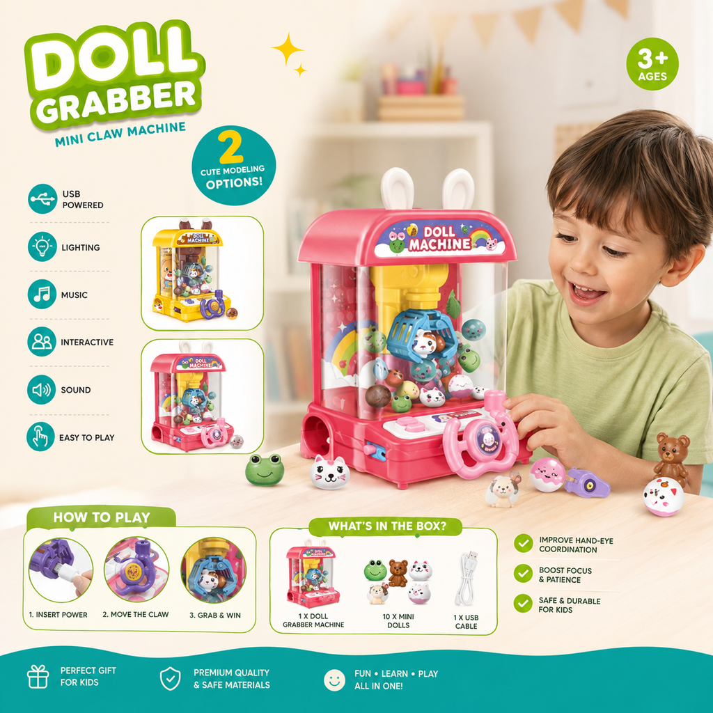 Doll Grabber Mini Claw Machine – Interactive Musical Toy