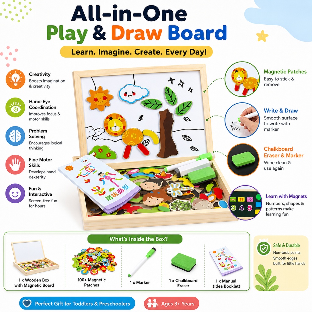 2-in-1 Montessori Magnetic Puzzle Drawing Board