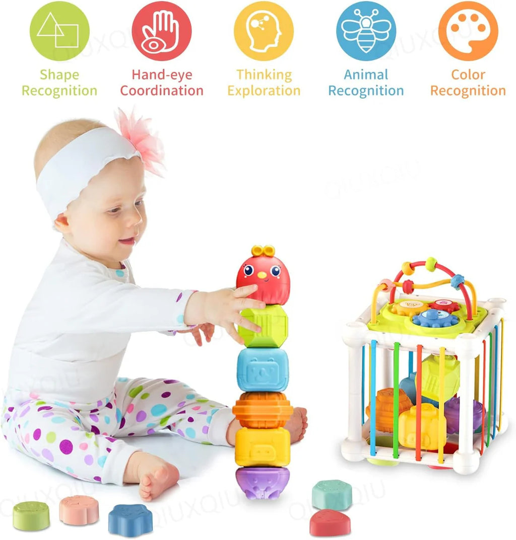 6 in 1 Baby Sensory Shape Sorting Activity Cube - JustForKids