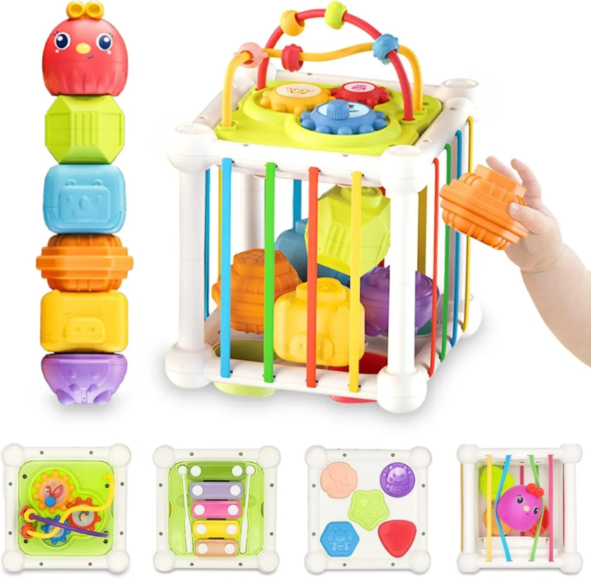 6 in 1 Baby Sensory Shape Sorting Activity Cube - JustForKids