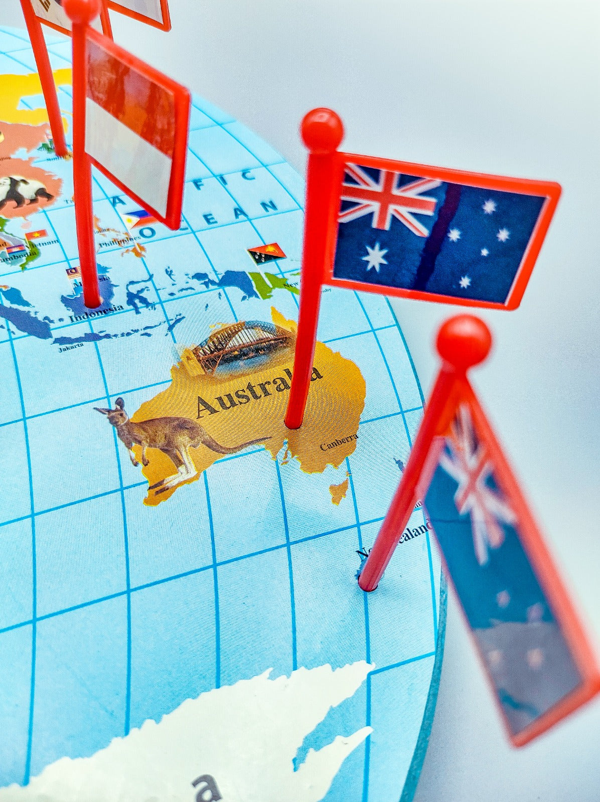 Wooden World Map with Recognition Flags