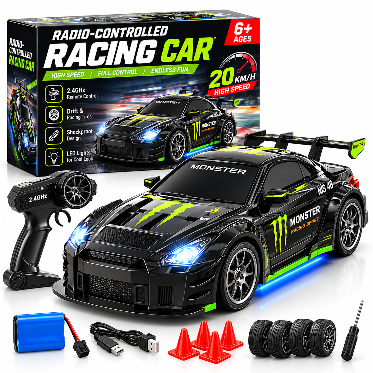 2.4GHz RC Racing Car – 20KM/H High-Speed Remote Control Toy Car