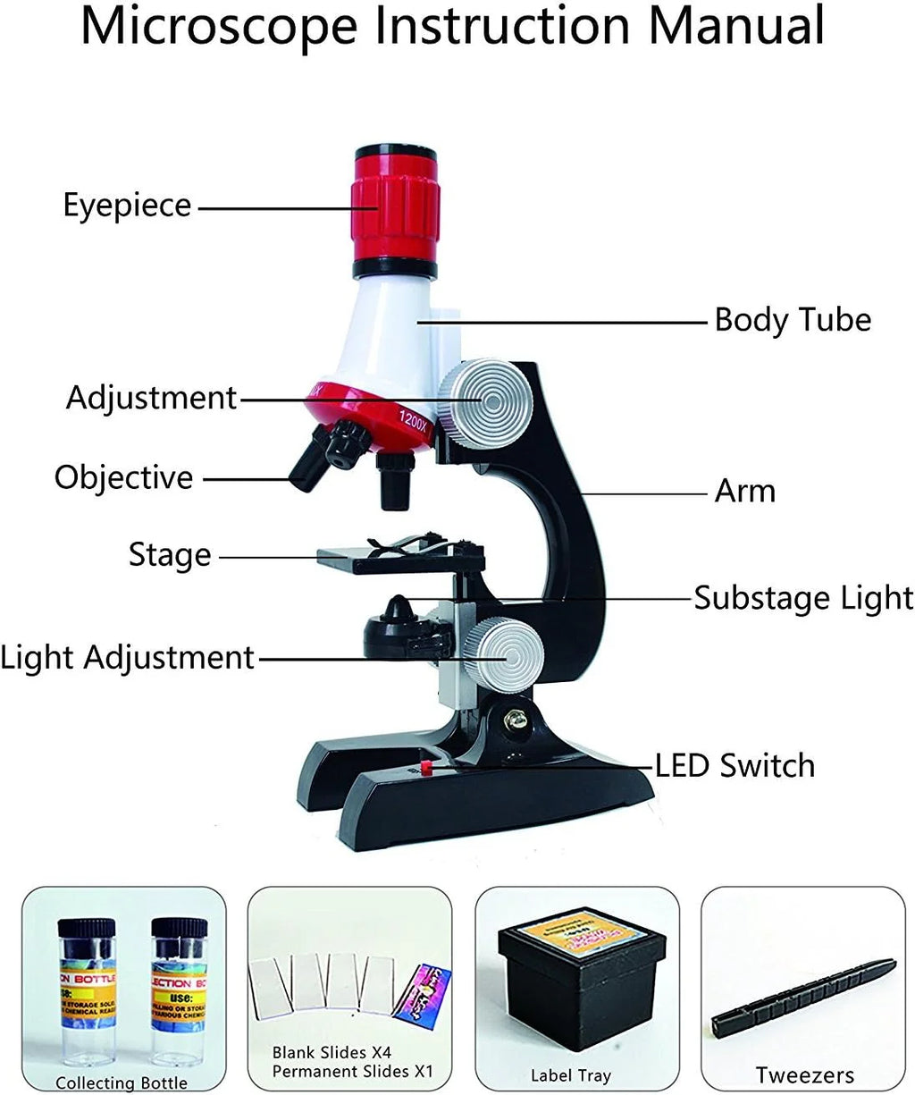 Kids Science Microscope Kit 🔬 - Red / Blue / Orange Color - JustForKids