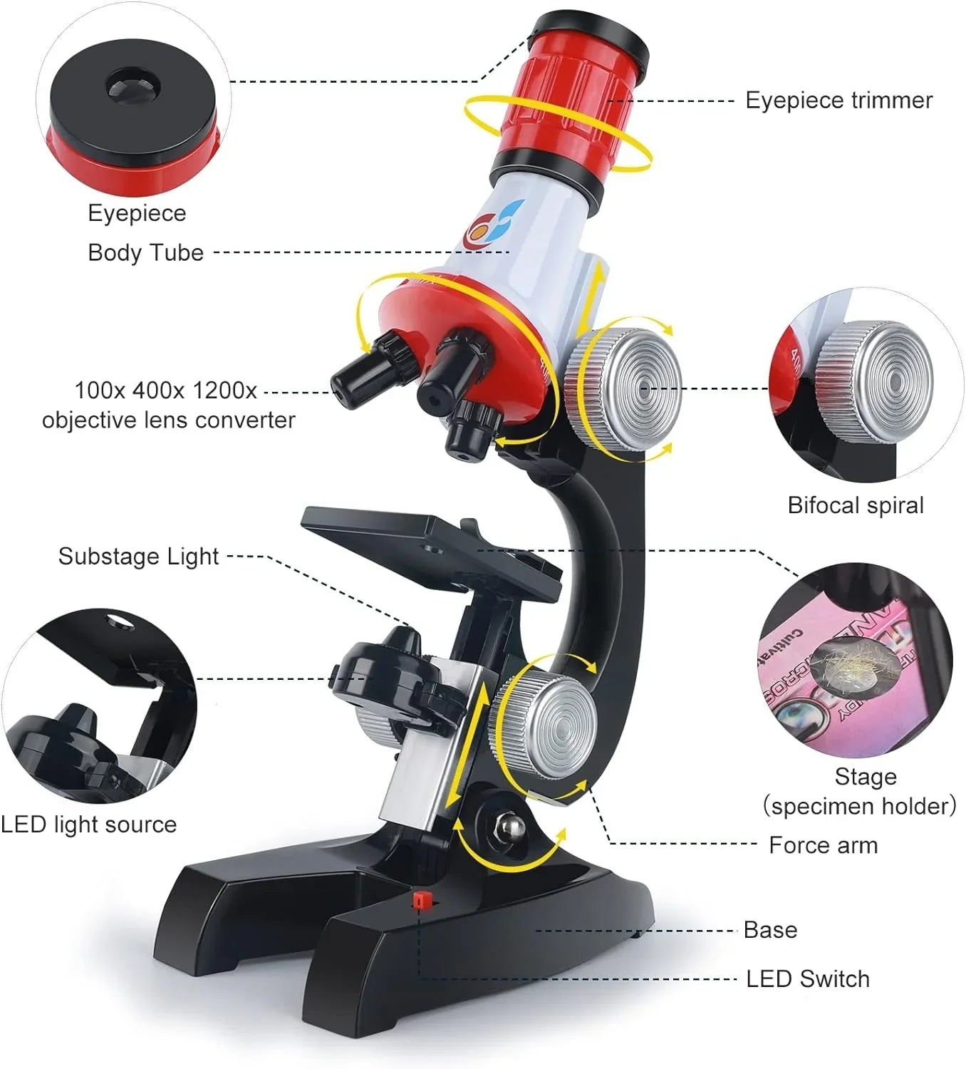 Kids Science Microscope Kit 🔬 - Red / Blue / Orange Color