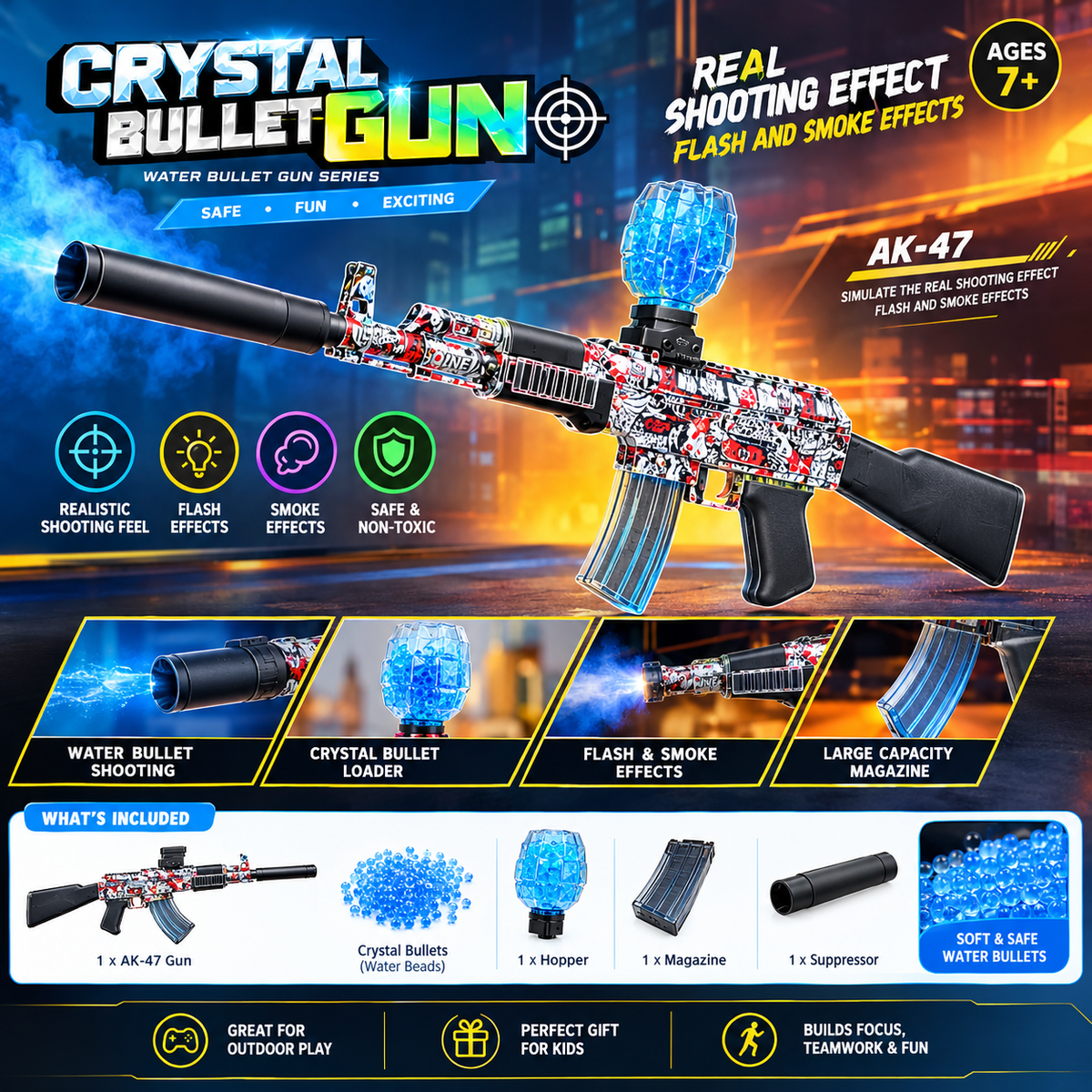 Crystal Bullet AK-47 Water Bullet Blaster Toy