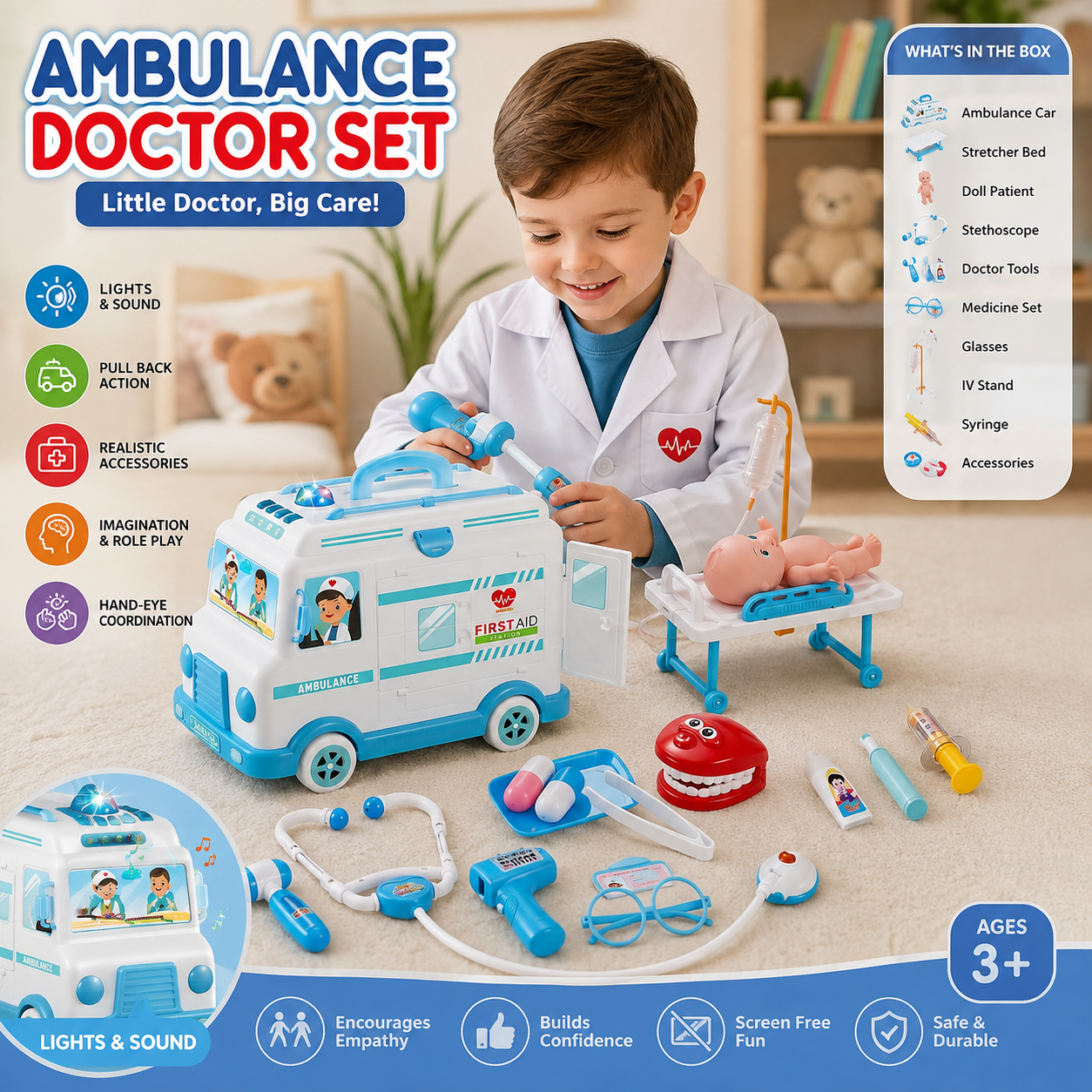 Ambulance Doctor Set for Kids – Pretend Play Medical Toy