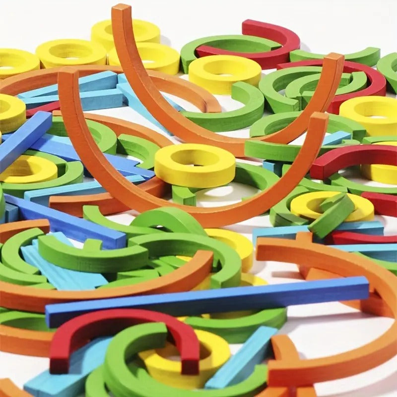 Wooden Sticks and Rings Pattern Matching Puzzle Cards - D41