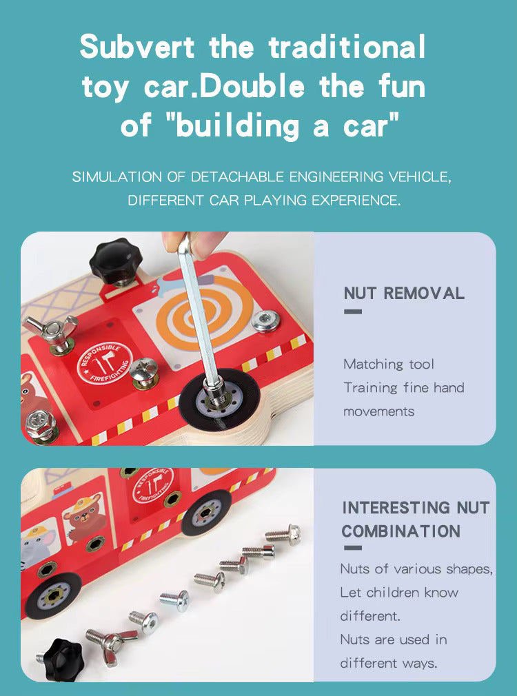 Wooden Montessori Disassembly Fire Truck Screw Board - JustForKids