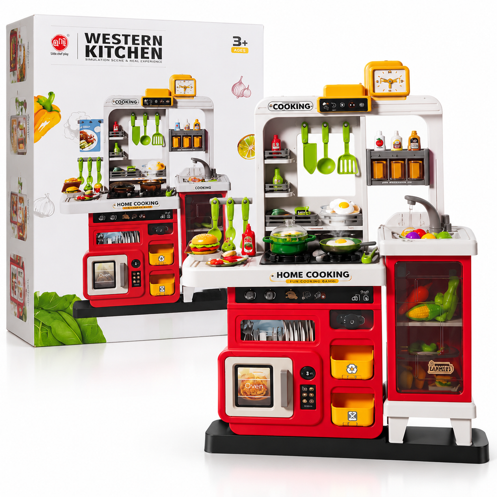 Western Kitchen Play Set for Kids – 63 PCS Pretend Cooking Toy