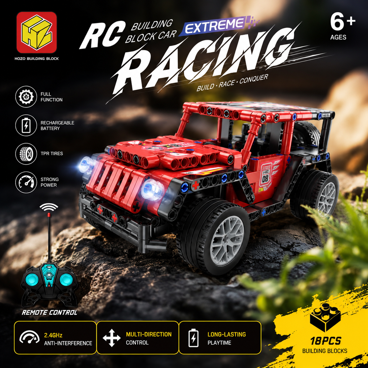 RC Building Block Racing Car 18PCS – Rechargeable Remote Control