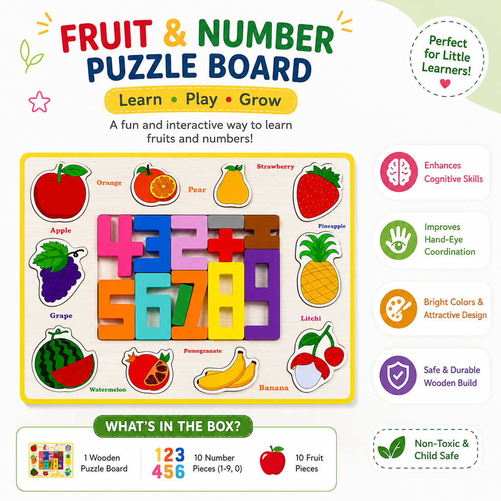 Fruit & Number Wooden Puzzle Board