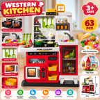 Western Kitchen Play Set for Kids – 63 PCS Pretend Cooking Toy