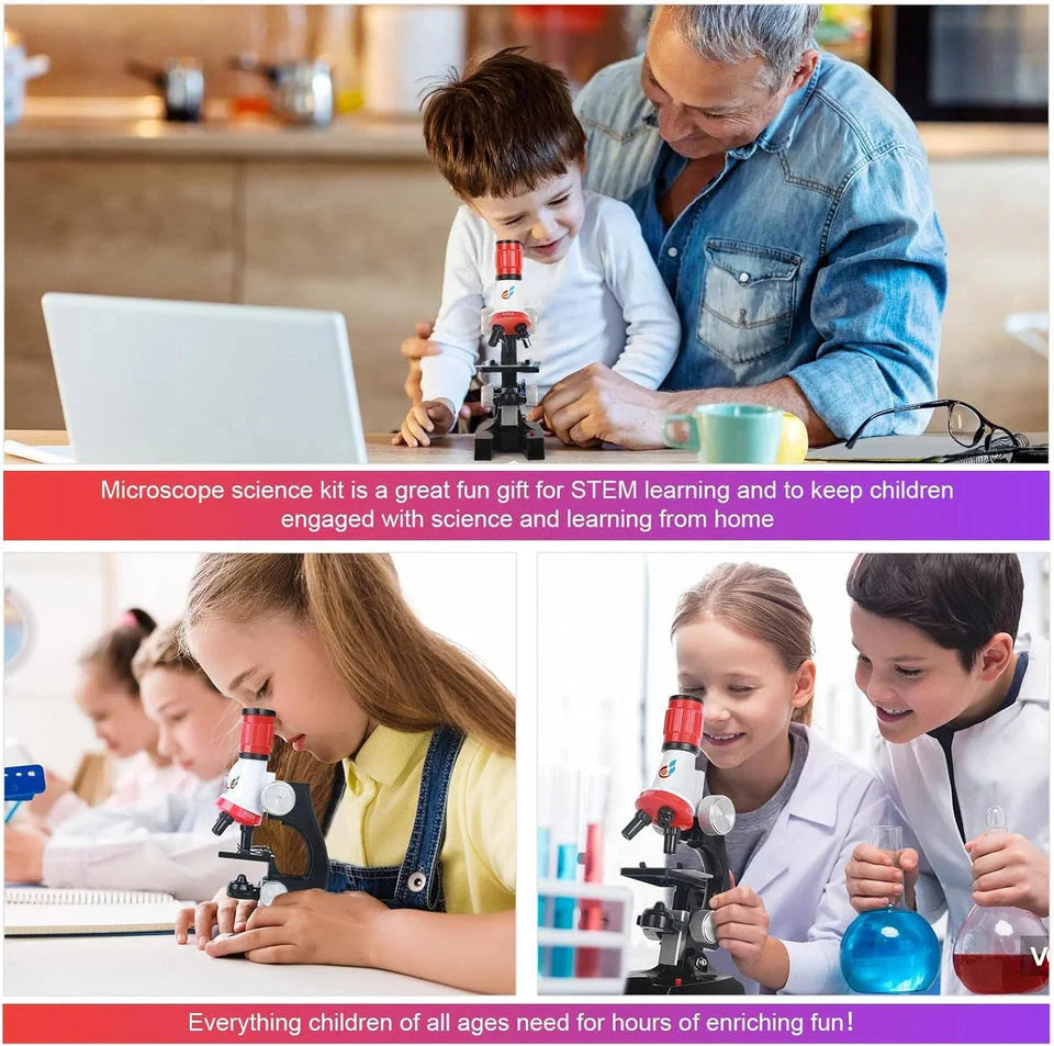 Kids Science Microscope Kit 🔬 - Red / Blue / Orange Color - JustForKids