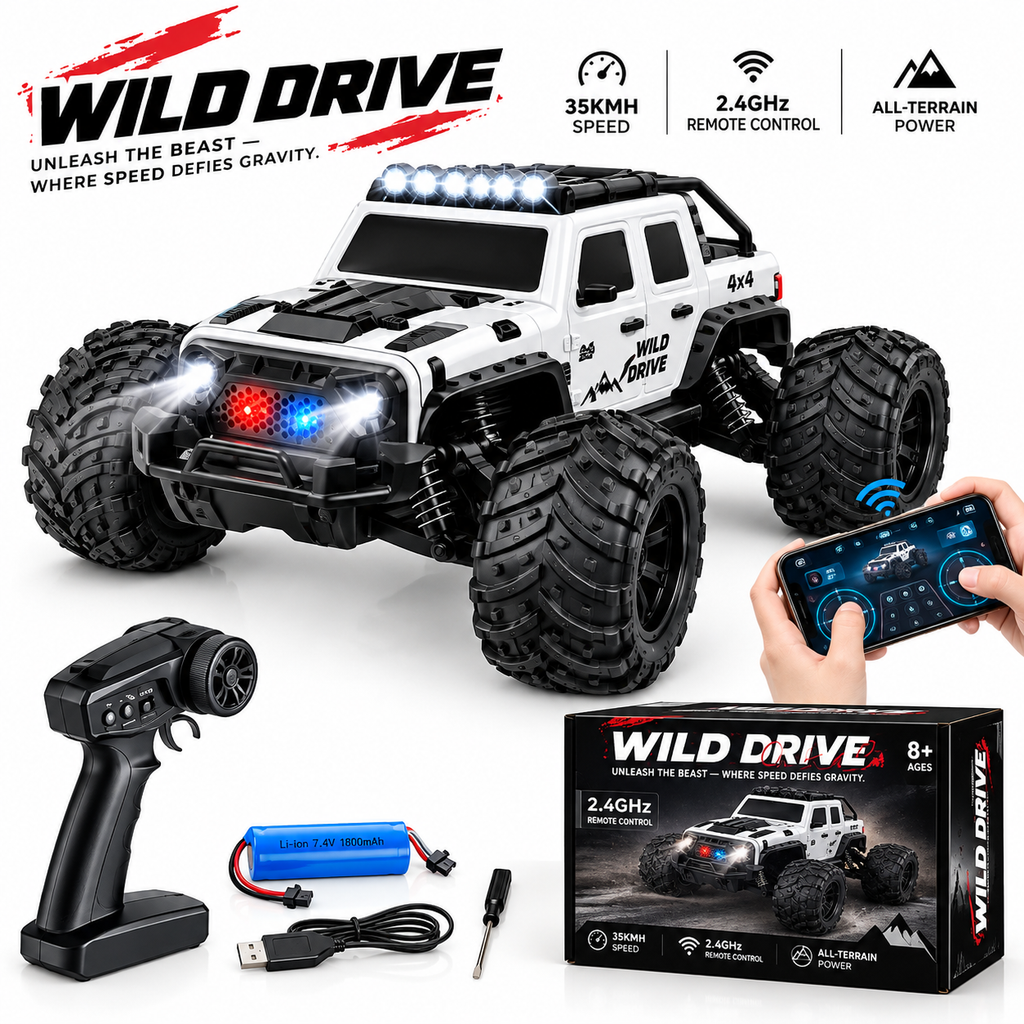Wild Drive 1:18 RC Off-Road Pickup Truck – 35KMH, 2.4GHz Remote & Mobile App Control