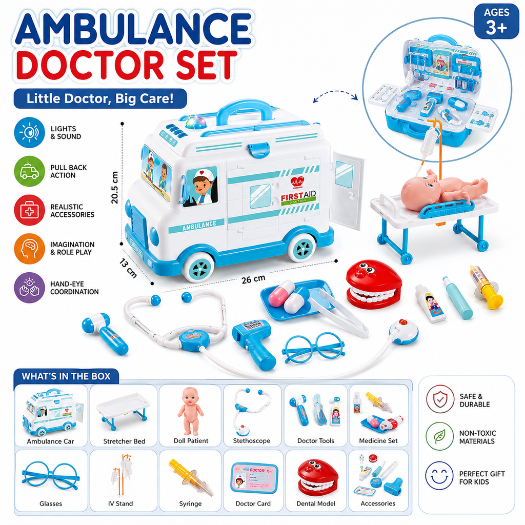 Ambulance Doctor Set for Kids – Pretend Play Medical Toy
