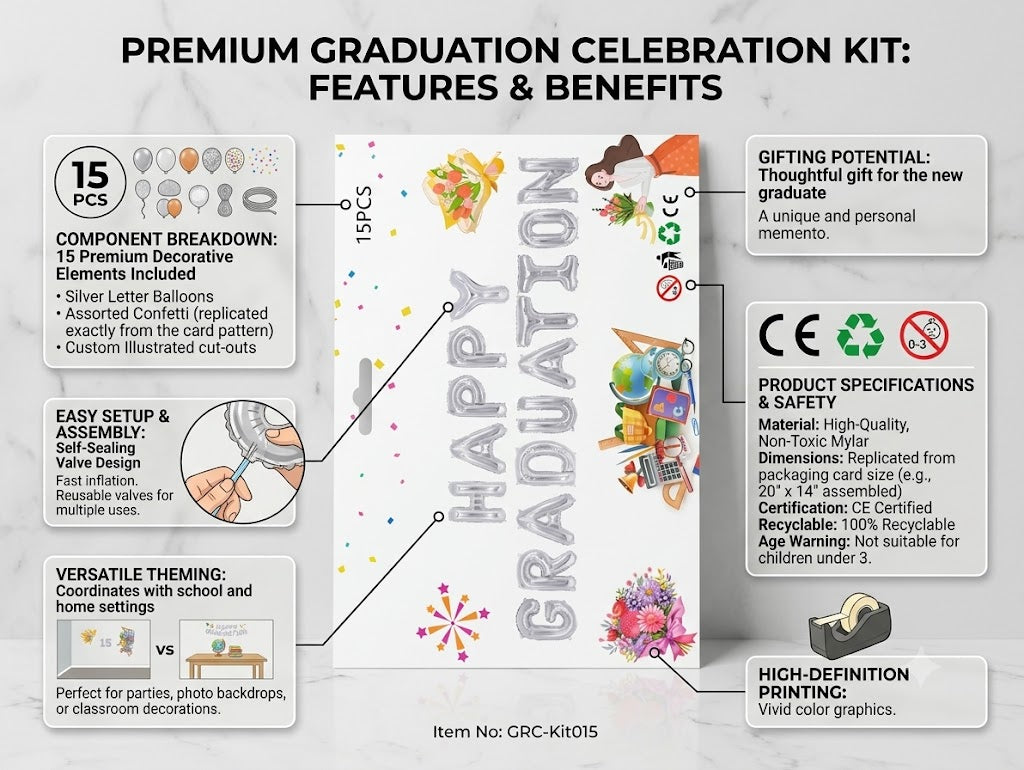 Happy Graduation Balloons - 15 Pcs