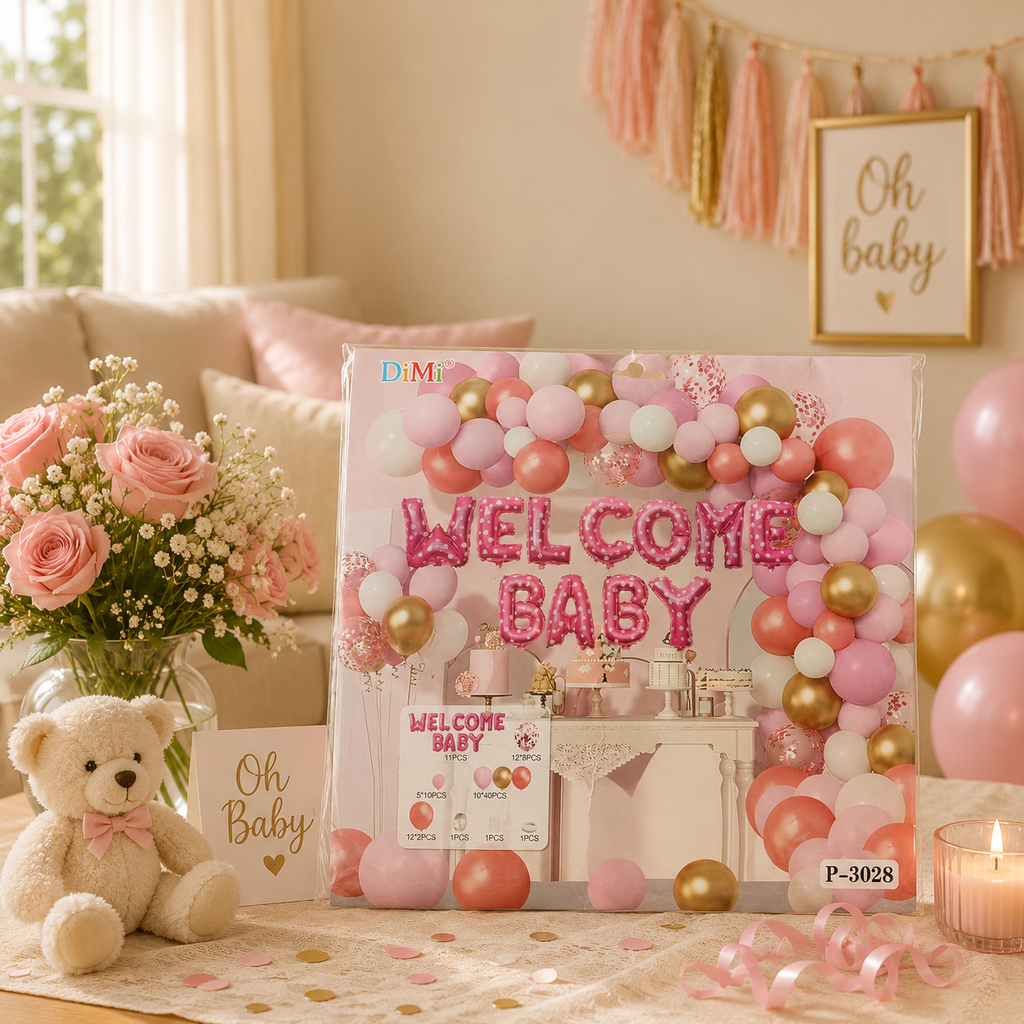 Premium Baby Shower Balloon Garland Kit with Welcome Baby Foil Balloons