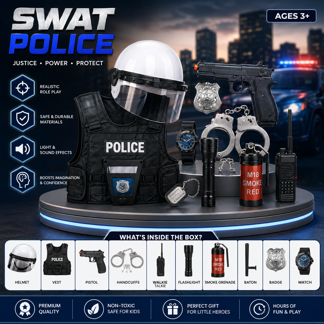 SWAT Police Role Play Set for Kids – 10-Piece Pretend Play Toy