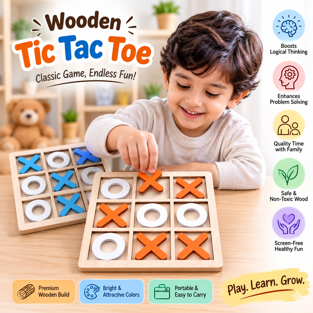 Wooden Tic-Tac-Toe Puzzle Game