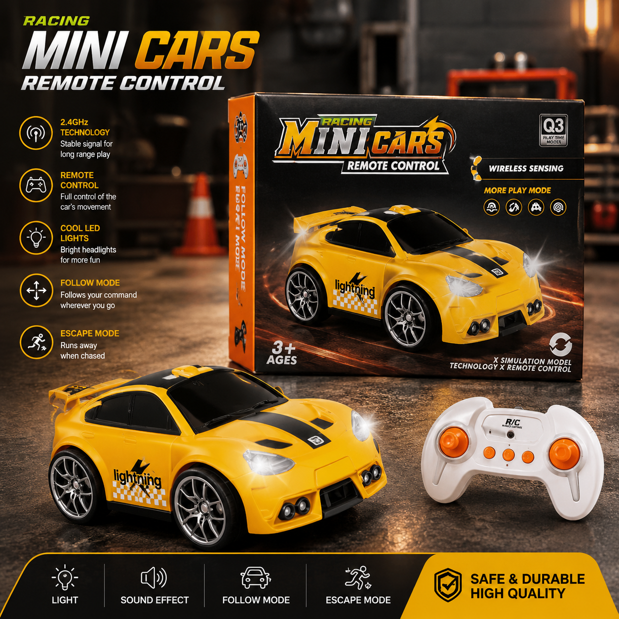 Mini Racing Remote Control Car with Wireless Sensing, Follow & Escape Mode