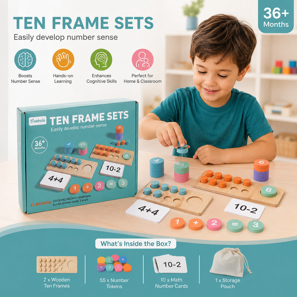Wooden Ten Frame Number Sense Learning Set
