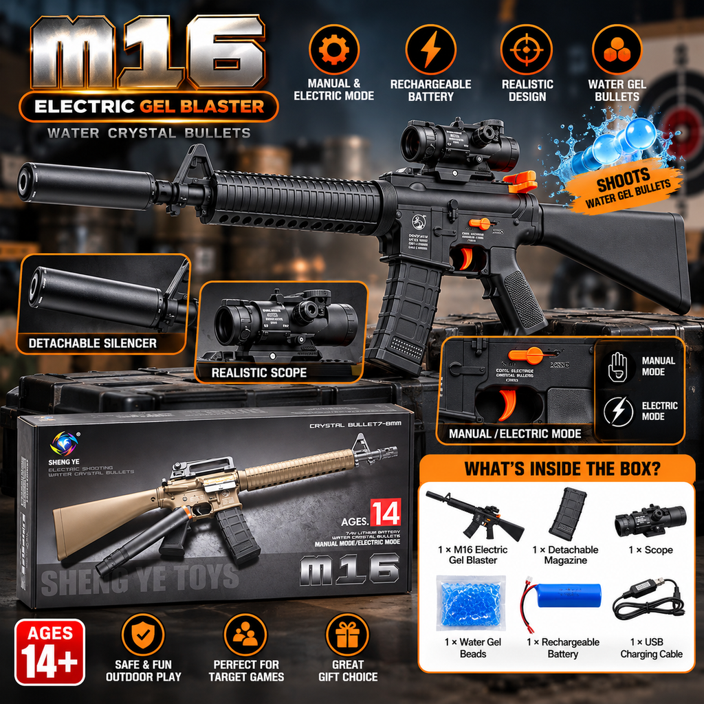 M16 Electric Water Gel Blaster Toy Gun – Rechargeable Shooting Toy