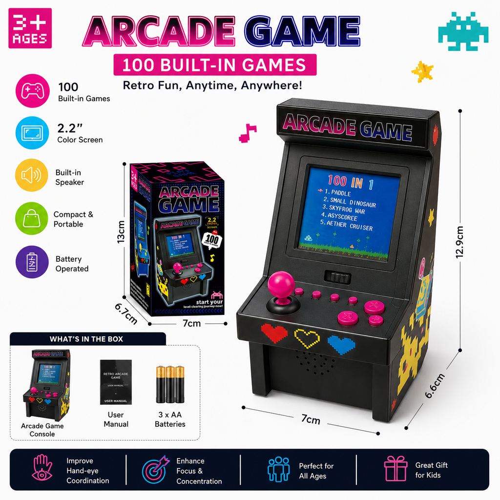 Mini Retro Arcade Game Console – 100 Built-in Games