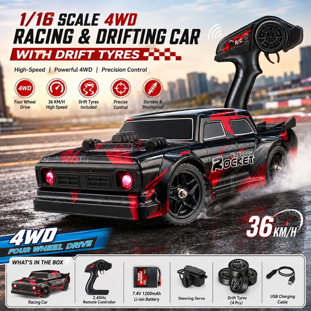 1/16 Scale 4WD RC Racing & Drifting Car – 36 KM/H | Drift Tyres