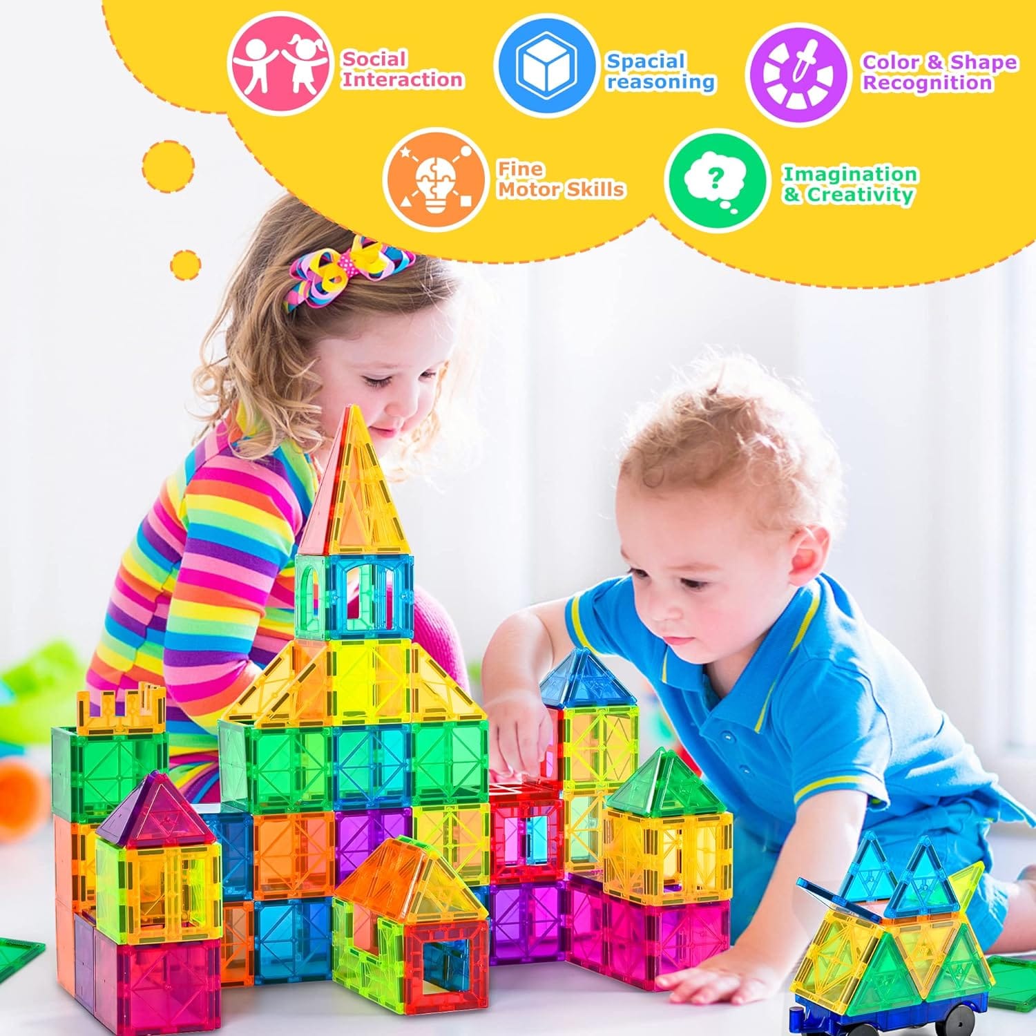 DIY Magnetic Construction Blocks - 77 pieces - JustForKids