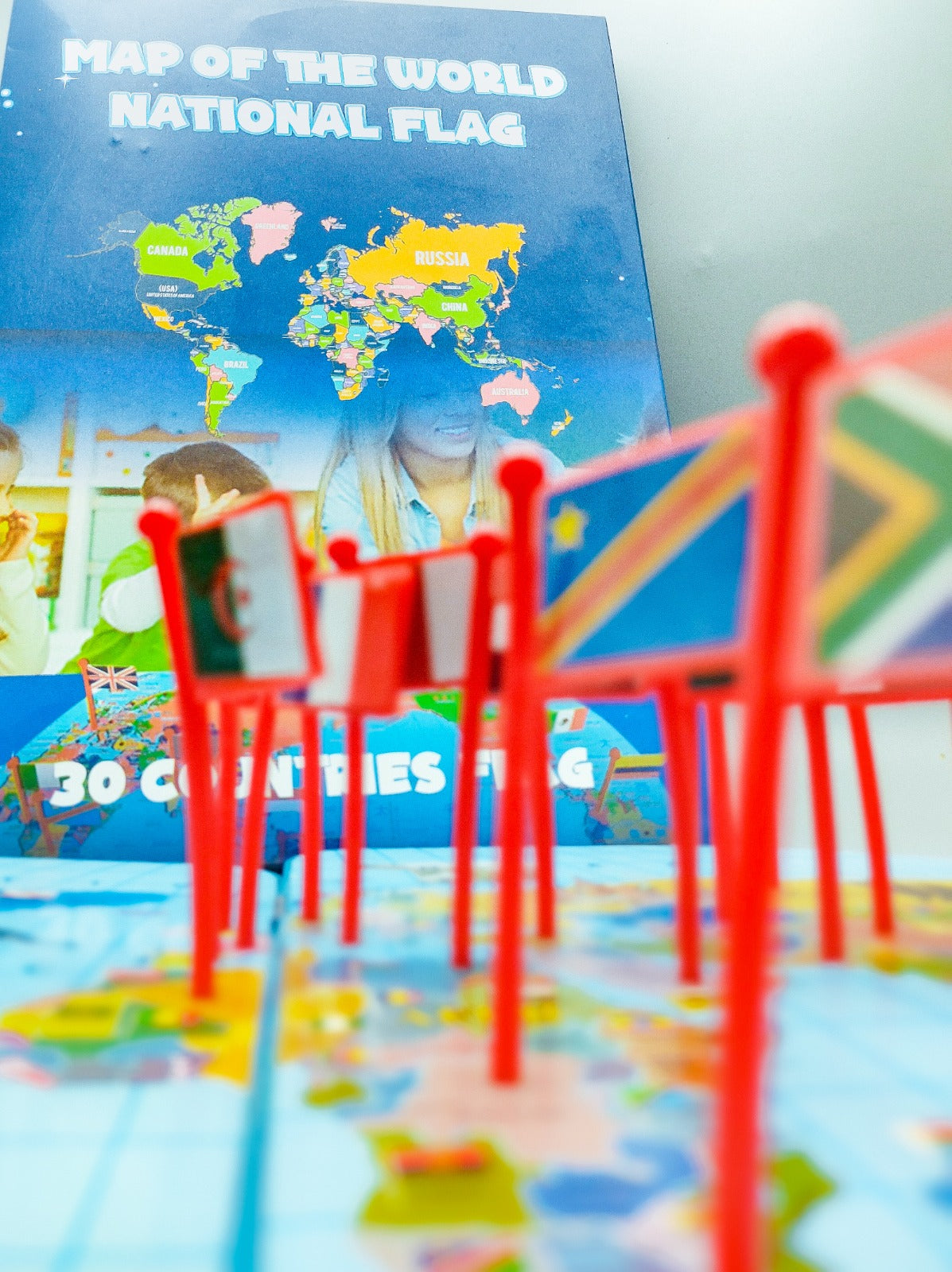 Wooden World Map with Recognition Flags