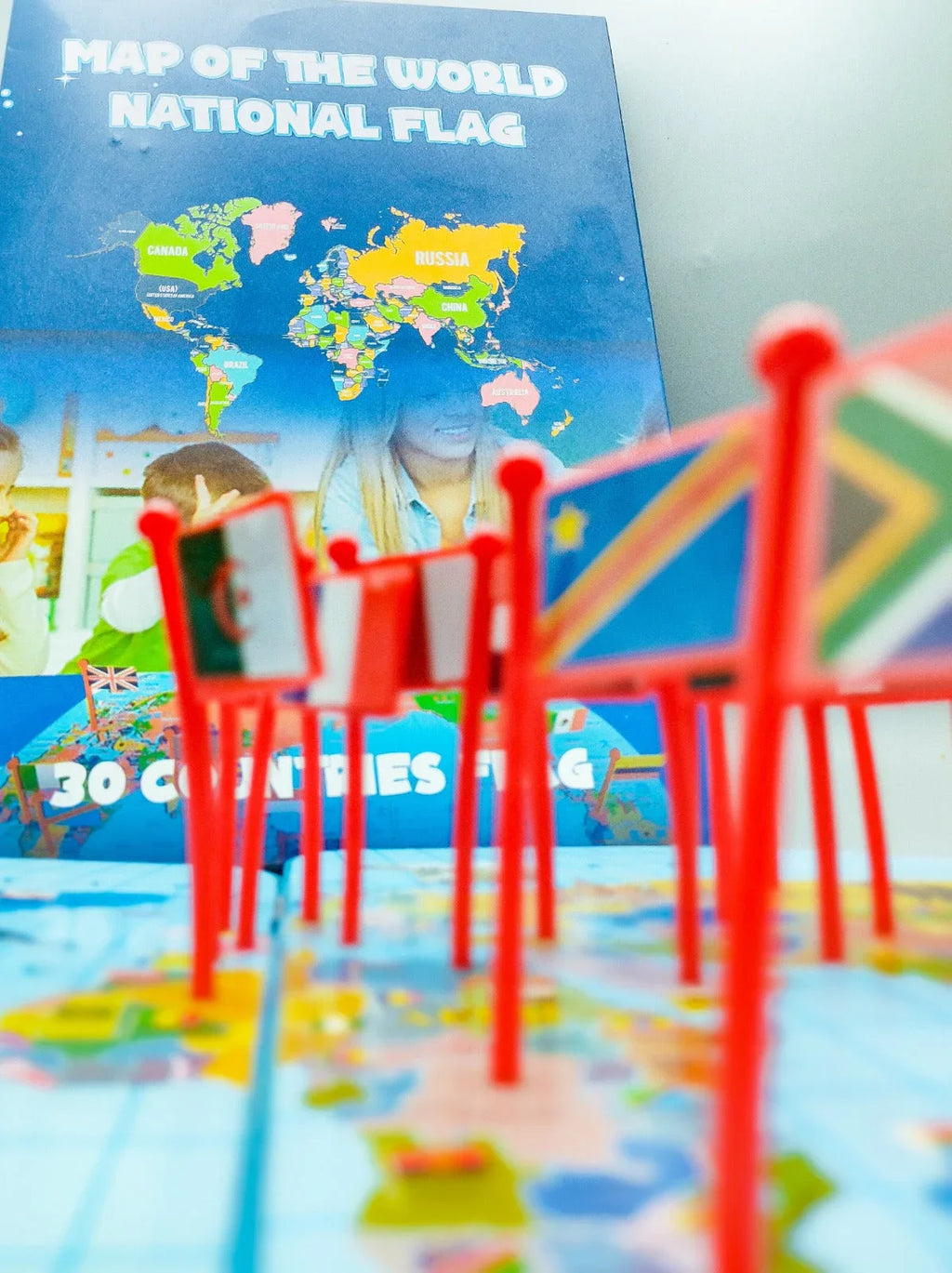 Wooden World Map with Recognition Flags - JustForKids