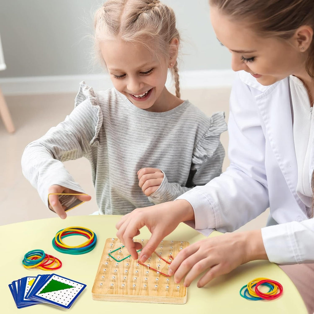 Wooden Geometry Geoboard Pattern Rubber Band Kit