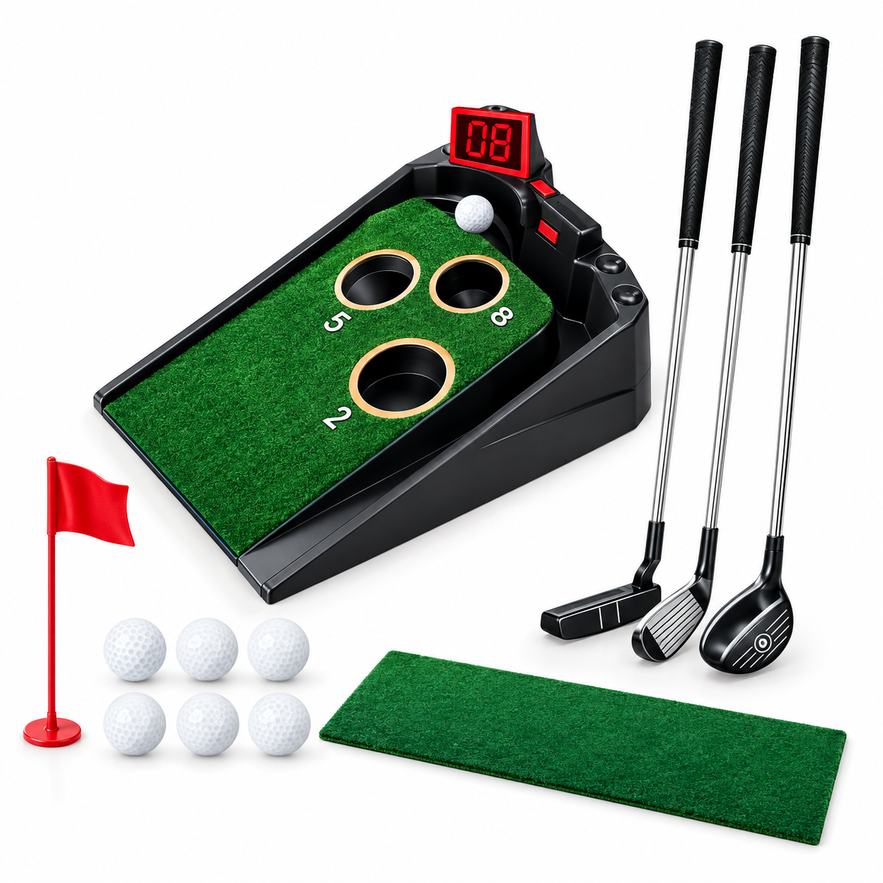 Indoor Golf Practice Set for Kids – 3 Clubs, 6 Balls & Digital Score Game