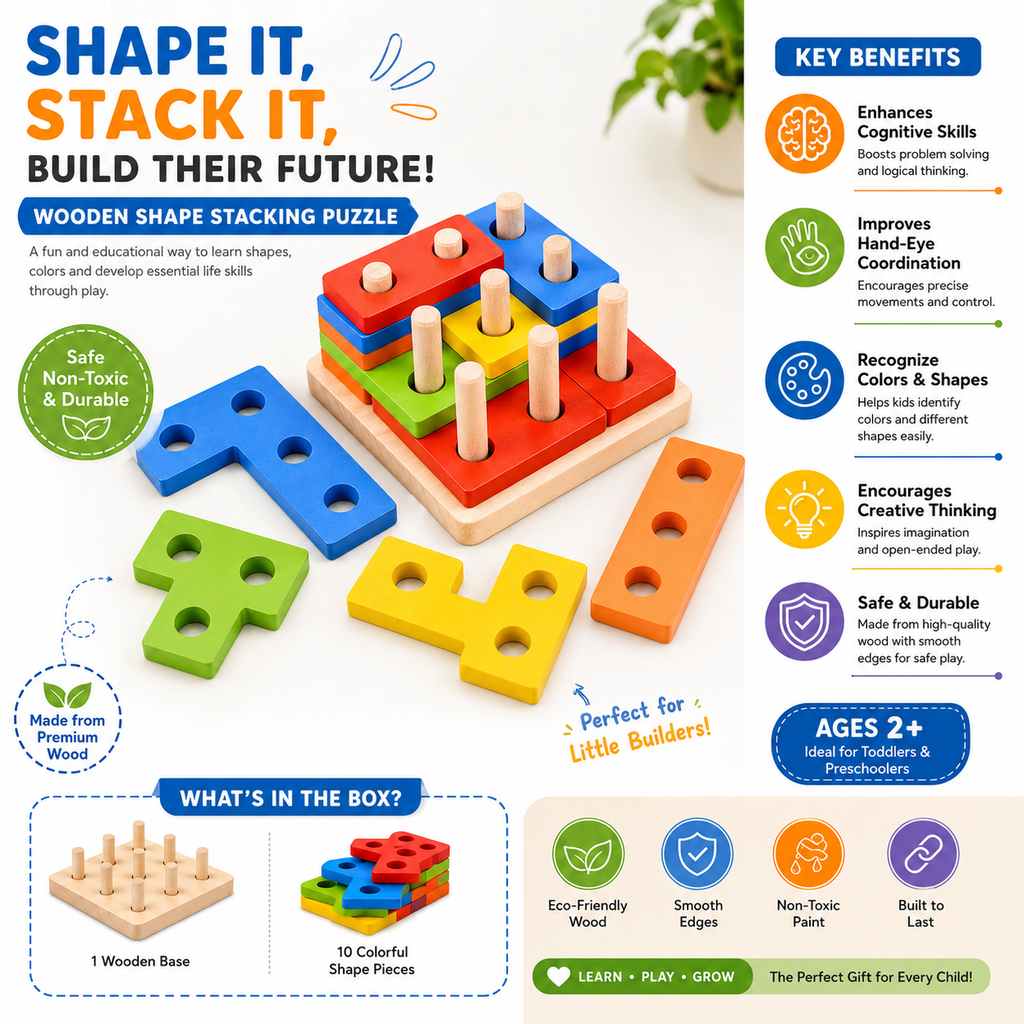 Wooden Russian Shape Stacking Puzzle