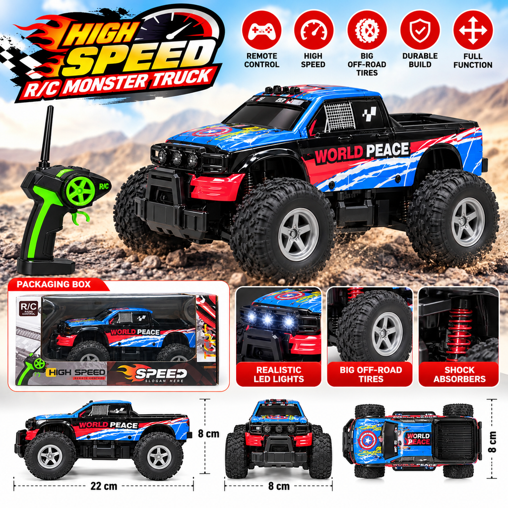 High Speed RC Monster Truck – 4WD Style Remote Control Off-Road Car for Kids