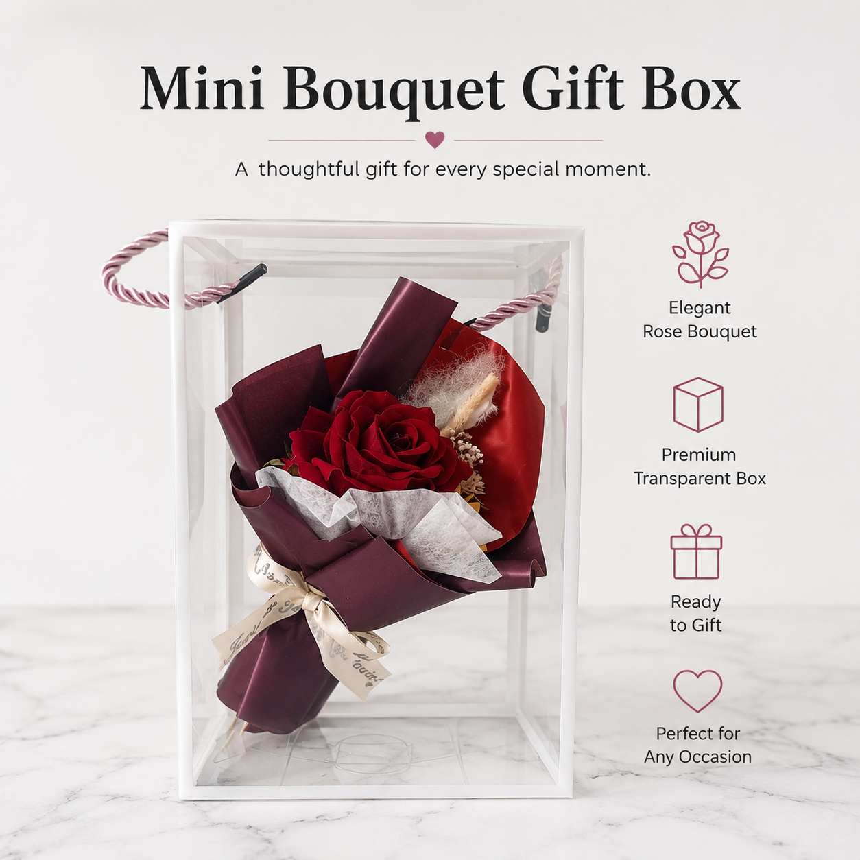 Mini Bouquet Gift set - Transparent Gift Box 19Cm