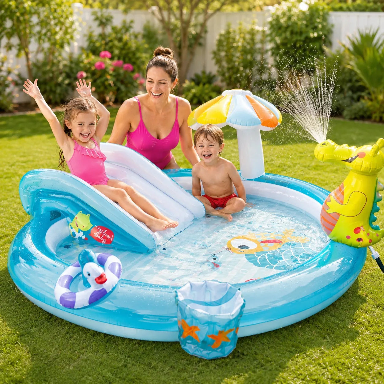 INTEX Dino Ride inflatable play center with slide and dinosaur sprayer