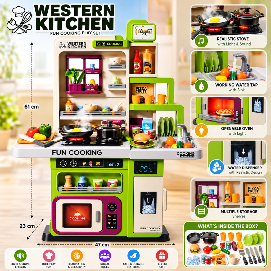 Western Kitchen Play Set for Kids – Fun Cooking Educational Toy