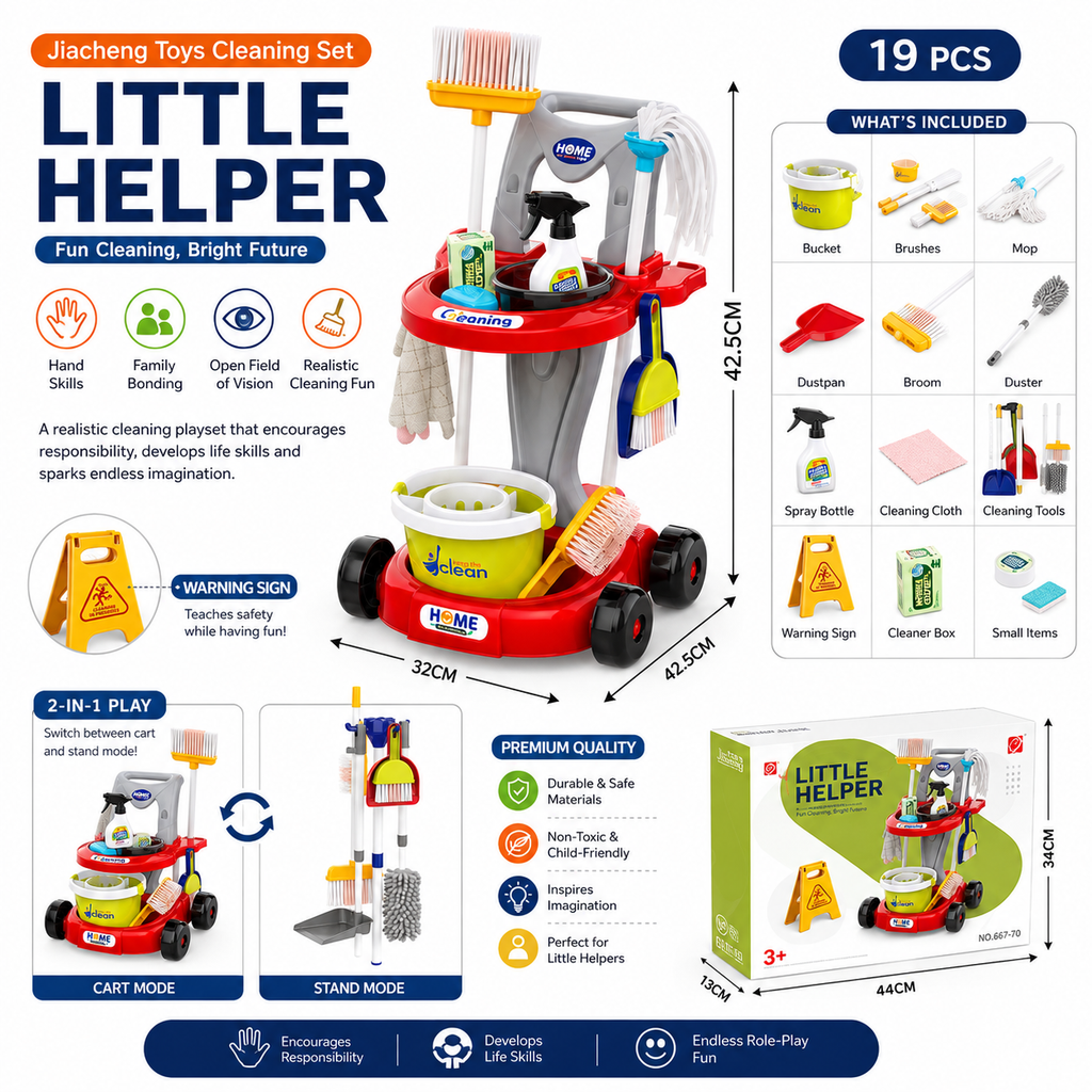 Little Helper Kids Cleaning Set (19 PCS) - Cleaning Toy with Trolley