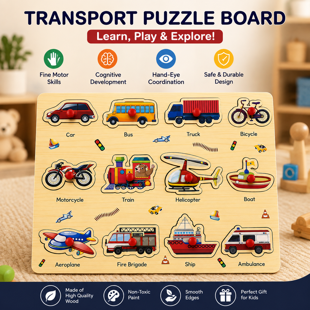 Wooden Animals, Transport & Vegetables Sorting Knob Board (Copy)