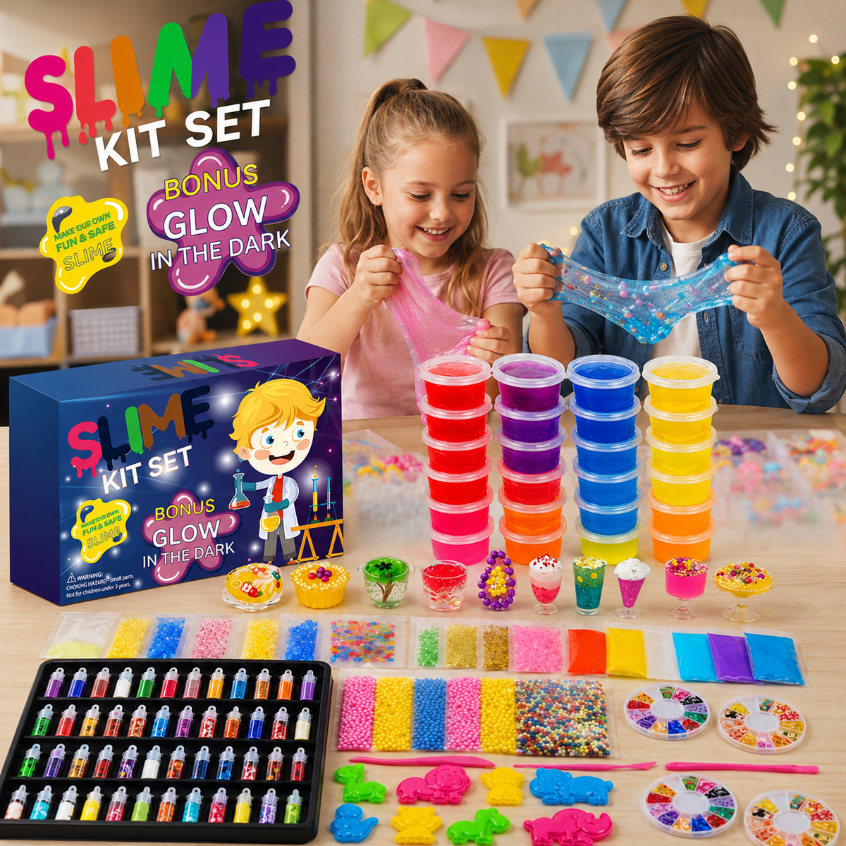 DIY Slime Kit Set – 32 Colors, Foam Beads