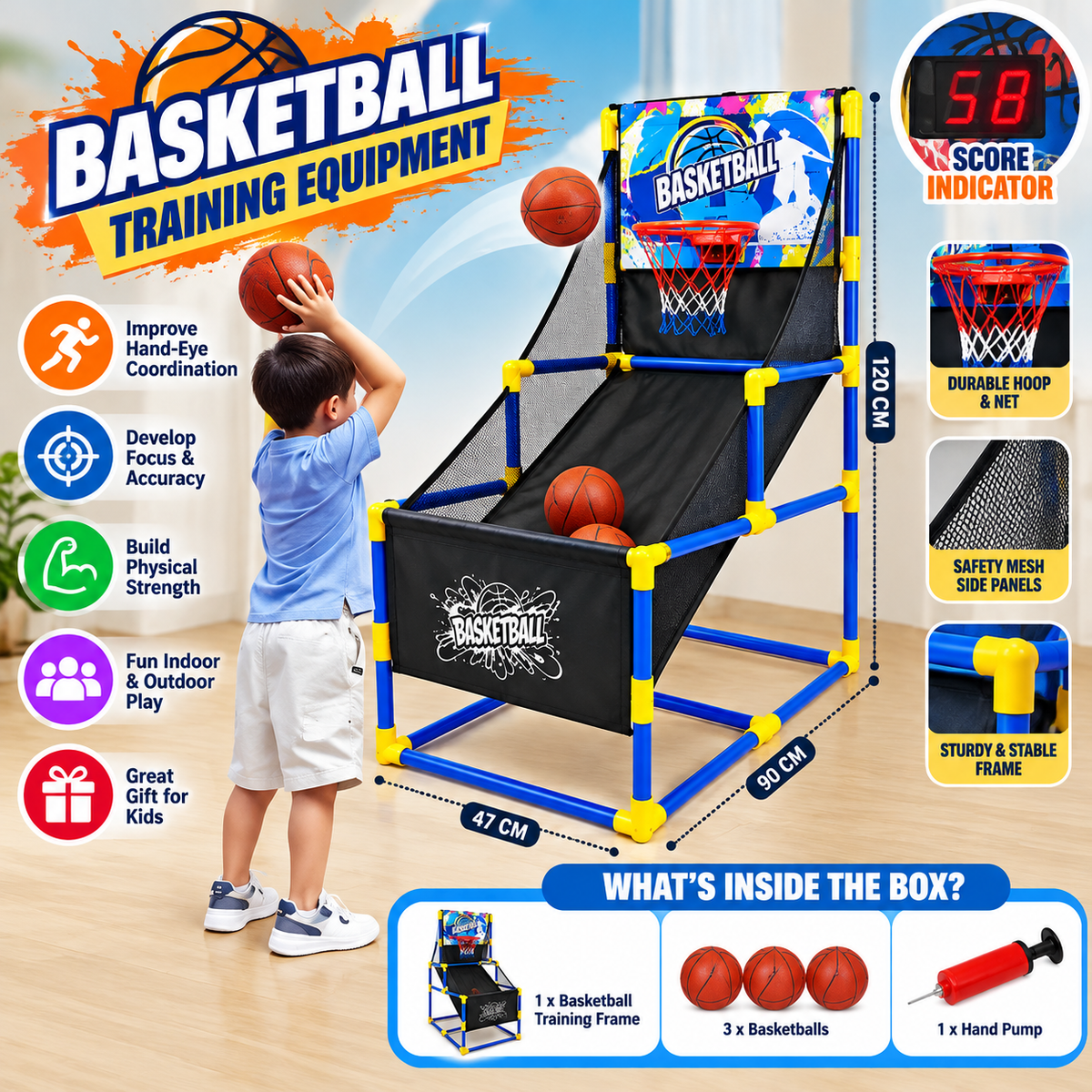 Kids Basketball Training Set with Score Indicator – Indoor Basketball Hoop Game