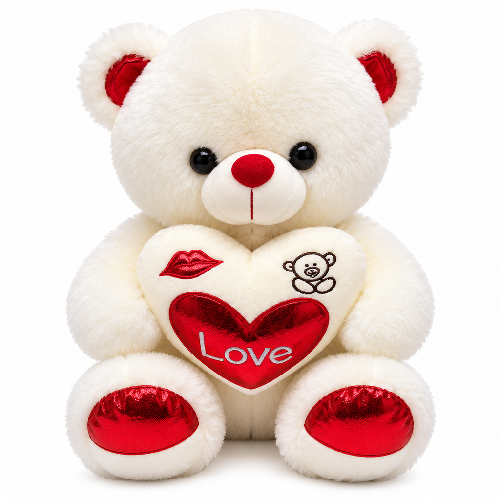 Love Heart Teddy Bear Plush – Pink & White