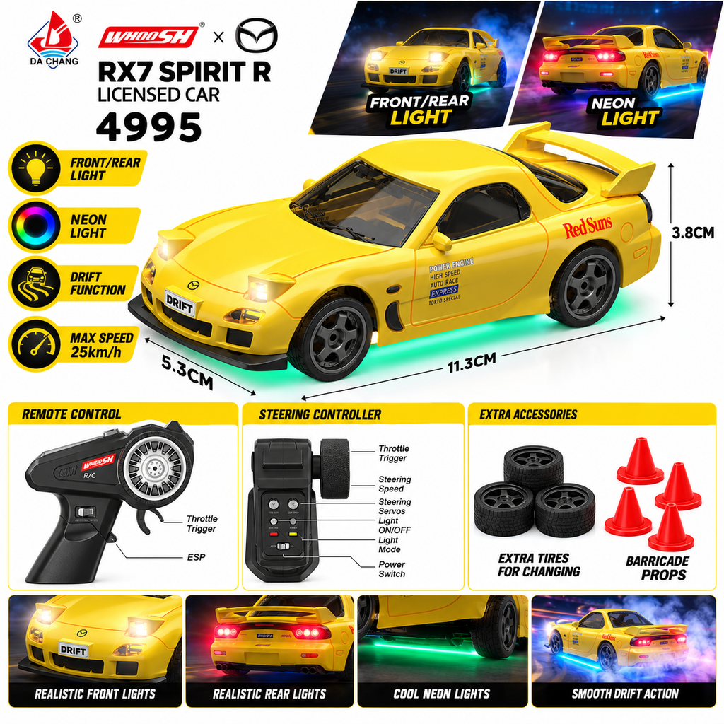 Mazda RX7 Spirit R RC Drift Car – 25km/h Rechargeable Racing Car