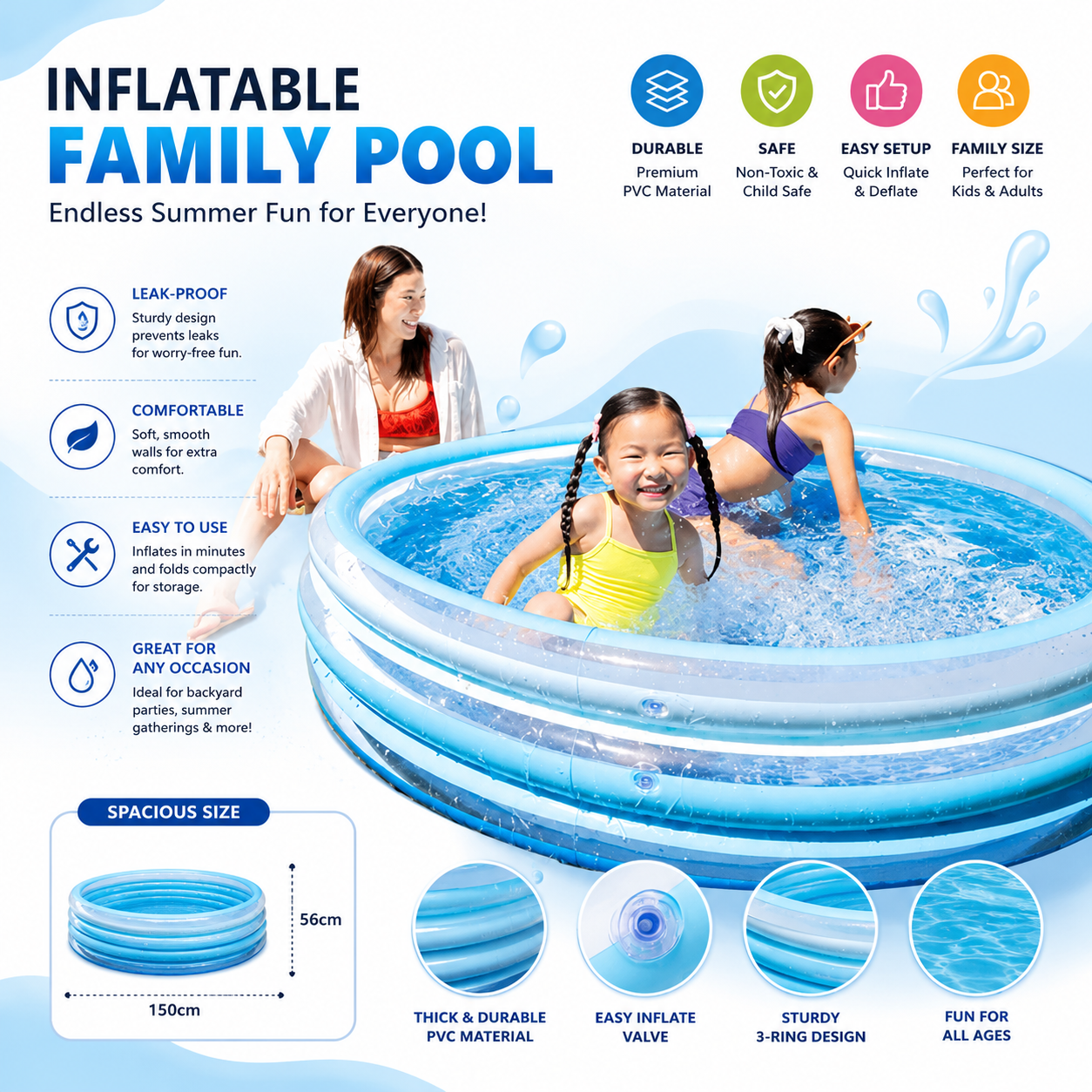 INTEX Blue Bliss Inflatable Splash Pool (60" × 13")