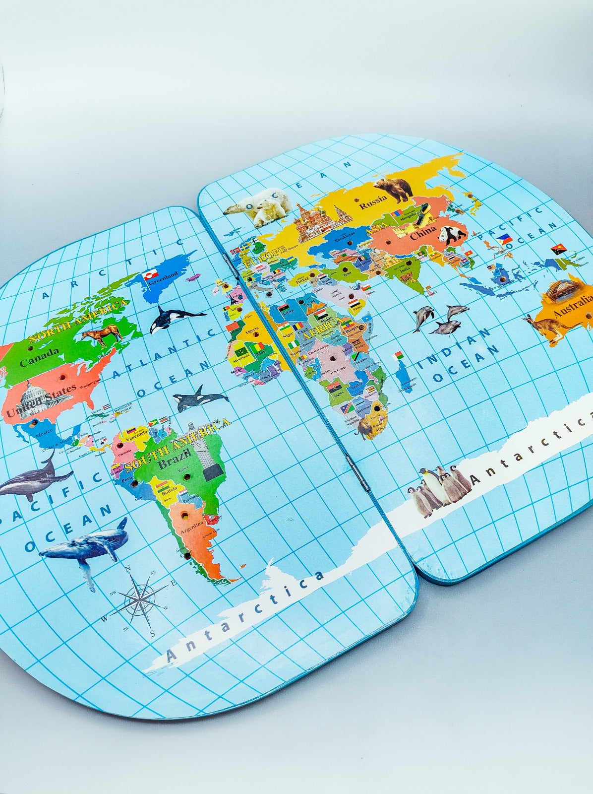 Wooden World Map with Recognition Flags