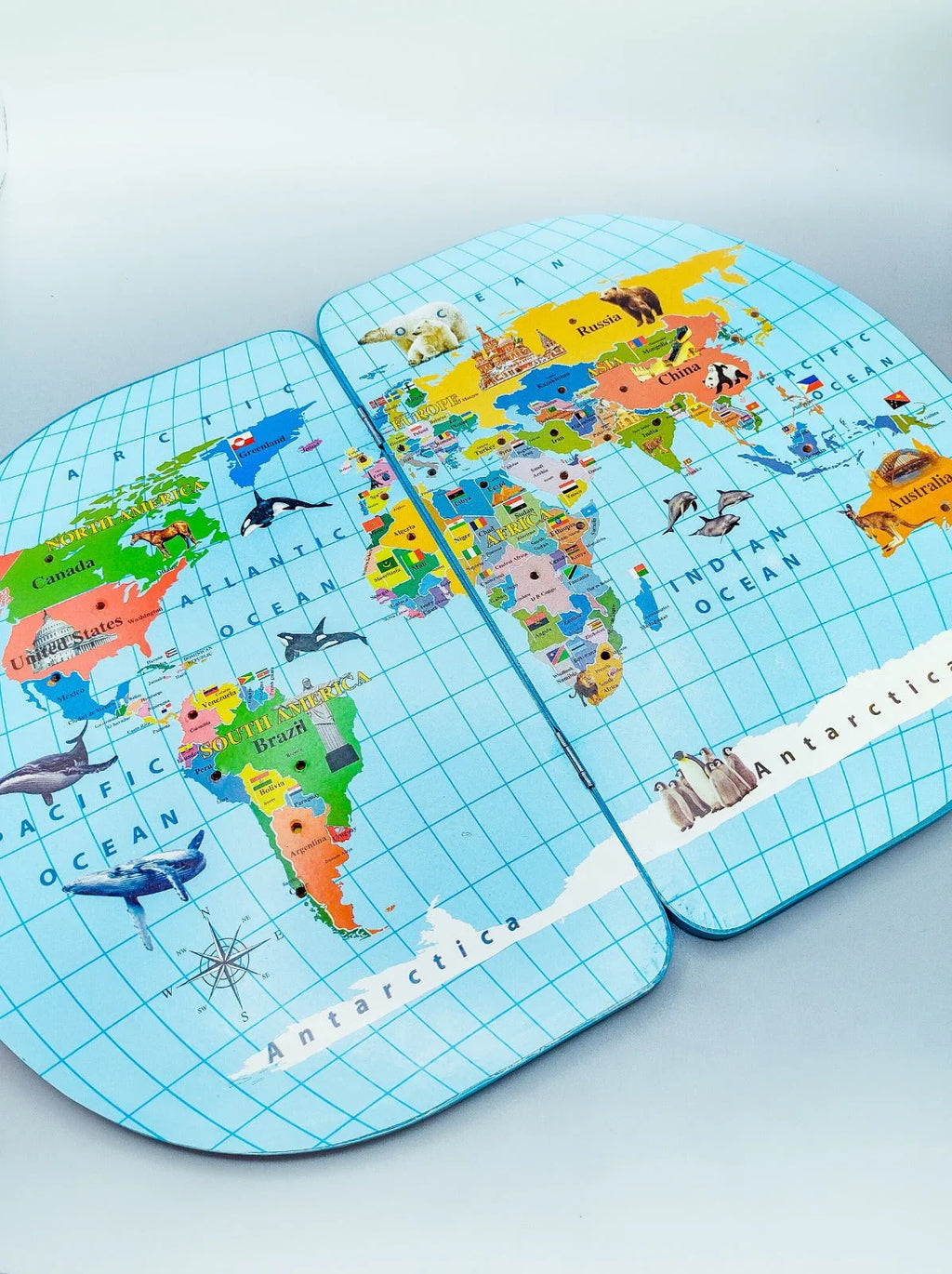 Wooden World Map with Recognition Flags - JustForKids