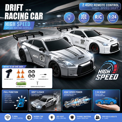 1:24 High-Speed RC Drift Racing Car with LED Lights & 2.4GHz Remote Control