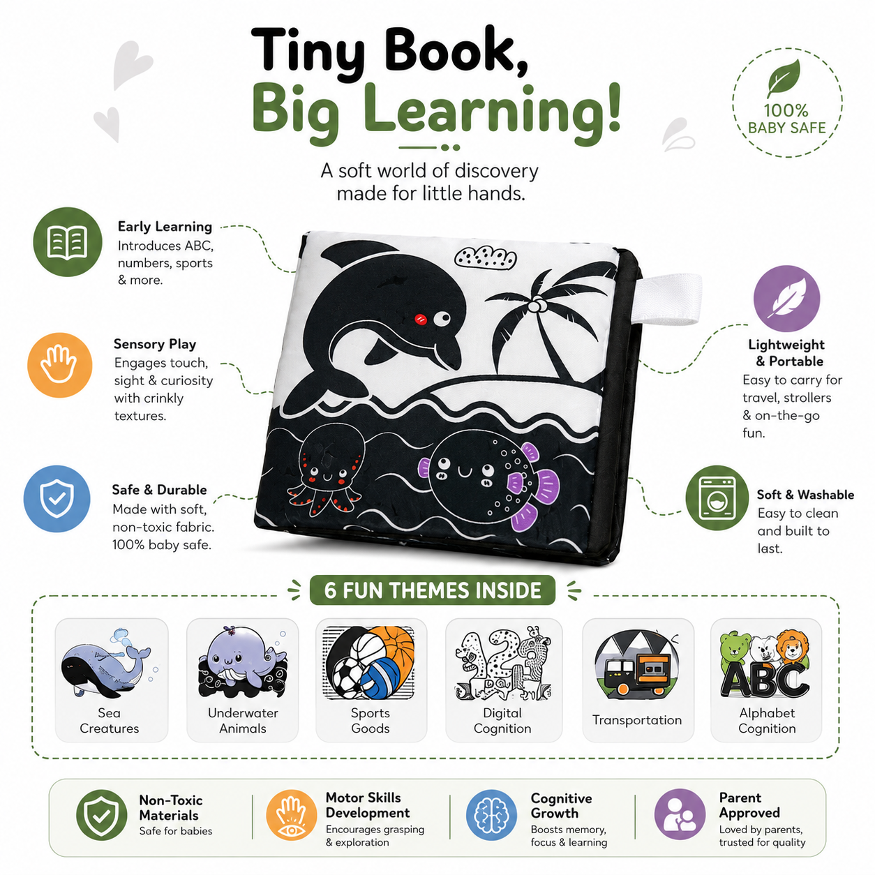 Baby Soft Cloth Book – High Contrast Sensory Educational Fabric Book