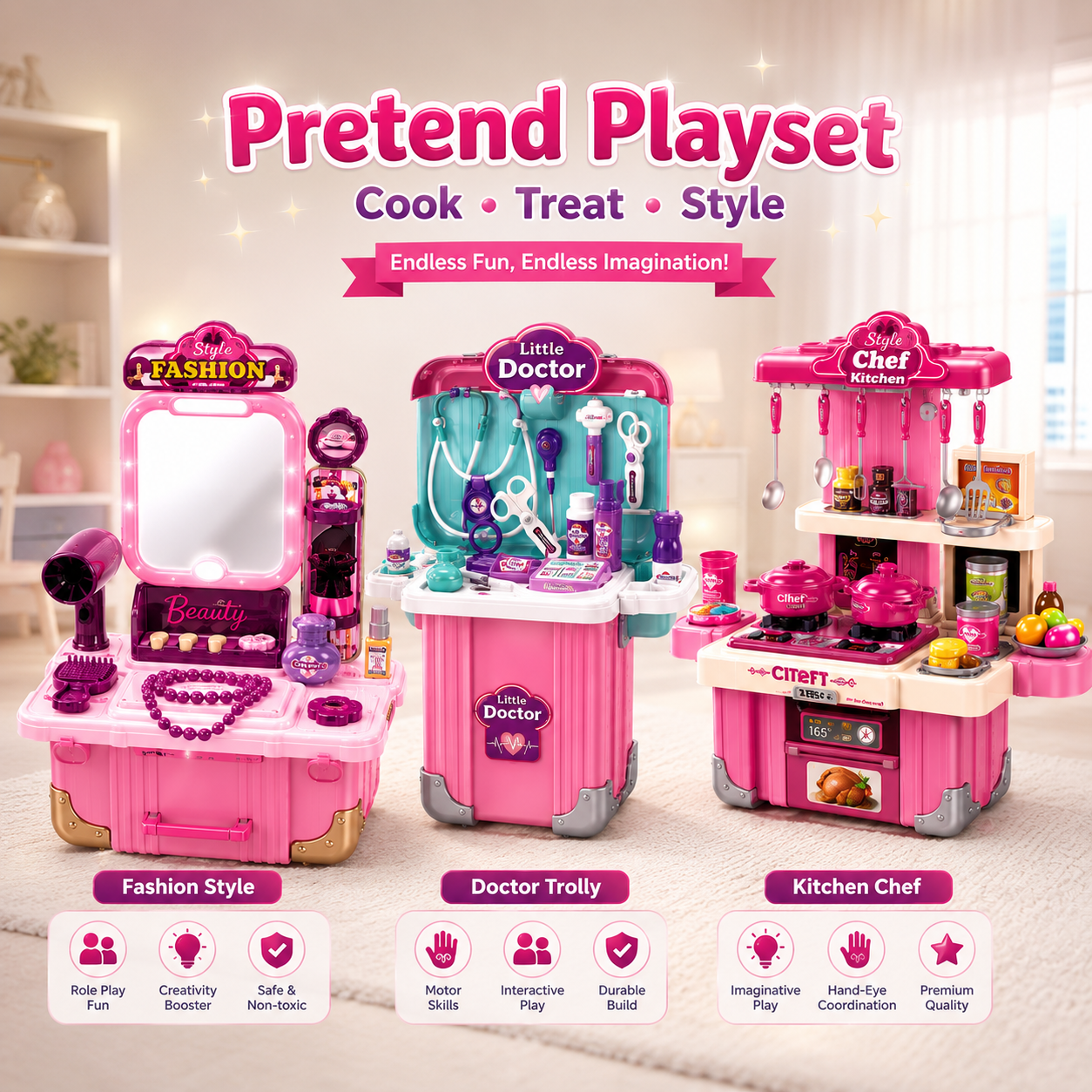 3-in-1 Pretend Playset – For Kids